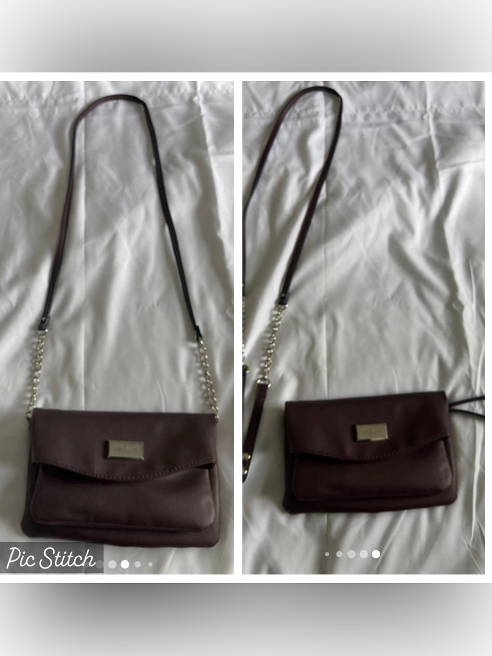 Women's Burgundy Crossbody or Wristlet Convertible Bag with Chain Strap